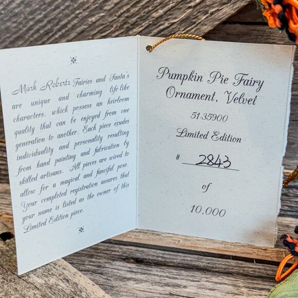 Mark Roberts-Velvet Pumpkin Pie Fairy Ornament/Figurine/#51-35900/ Ltd Ed-9"H - Picture 8 of 10